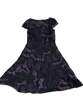 Alex Marie Size 12 Black Purple Floral Fit Flare Midi Dress Romantic Goth Y2K